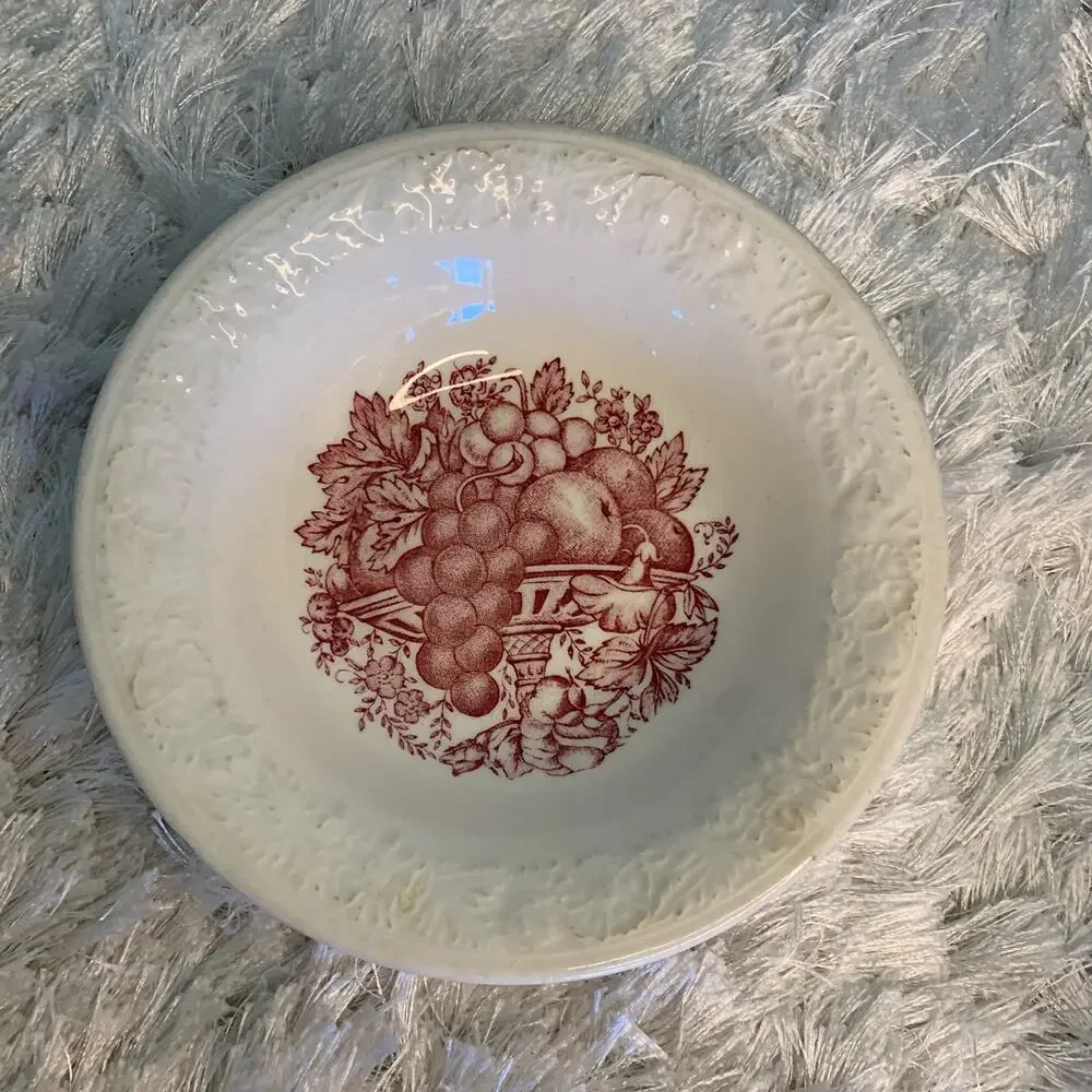 Harvest USA Red Transferware Dessert/Berry Bowl 6